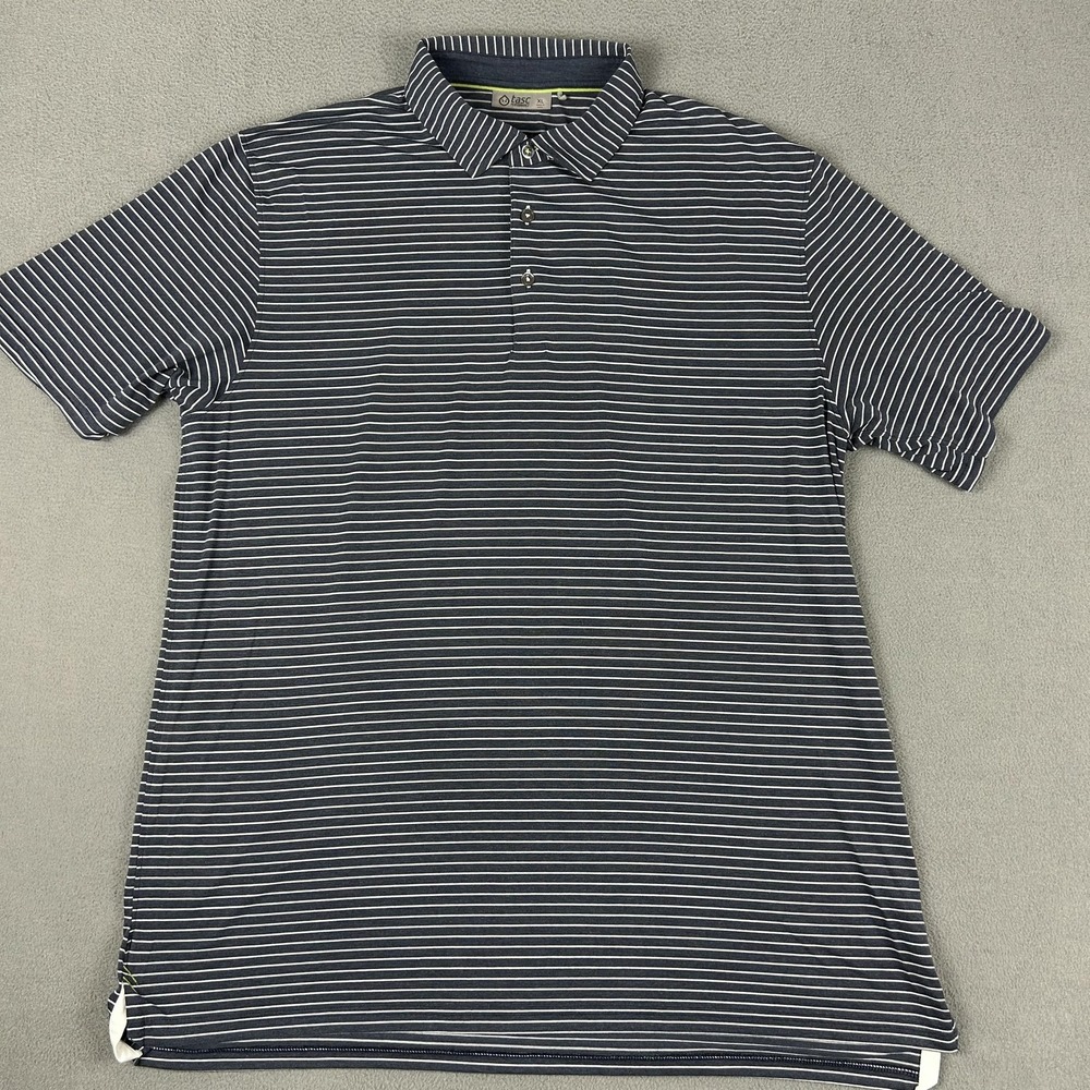 Tasc‎ Performance Polo Shirt Mens XL Blue White Striped Golf Athletic Casual